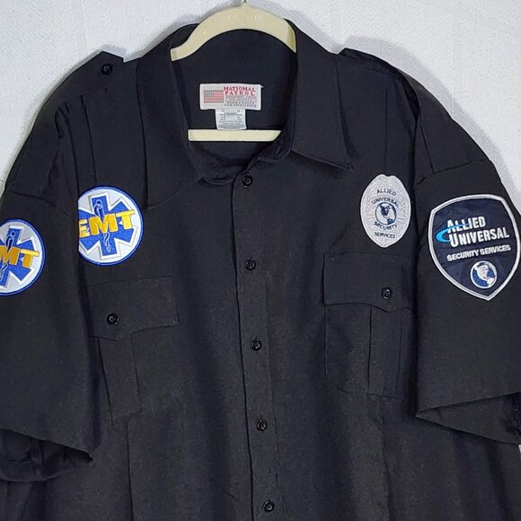 National Patrol Permanent Press Black SS Allied Universal EMT Work Shirt 19-19.5 - Picture 2 of 16